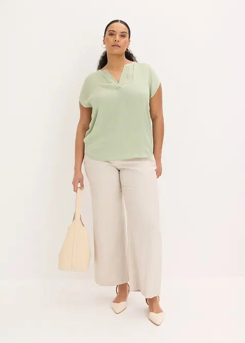 Blouse manches courtes ample en satin avec &eacute;paules descendues, bonprix