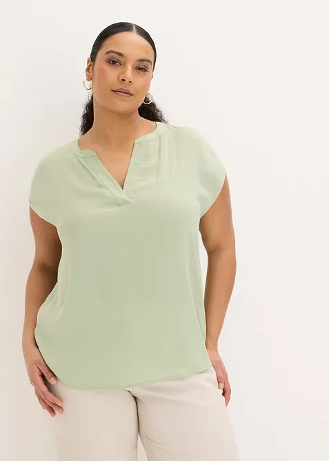 Blouse manches courtes ample en satin avec &eacute;paules descendues, bonprix