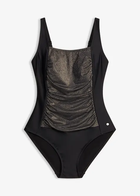 Maillot 1&nbsp;pi&egrave;ce sculptant &agrave; empi&egrave;cement brillant, maintien mod&eacute;r&eacute;, bonprix