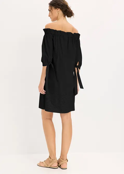 Robe col Bardot 100% coton avec broderies anglaises, bonprix