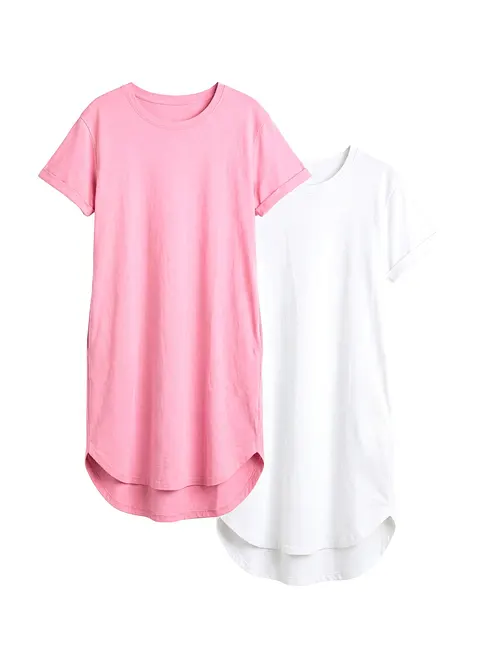 Lot de 2 robes T-shirt l&eacute;g&egrave;res en coton flamm&eacute;, bonprix