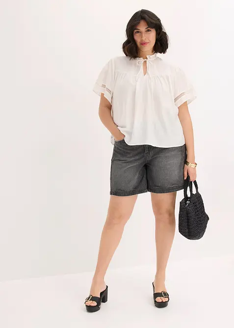 Blouse manches courtes  avec dentelle, bonprix
