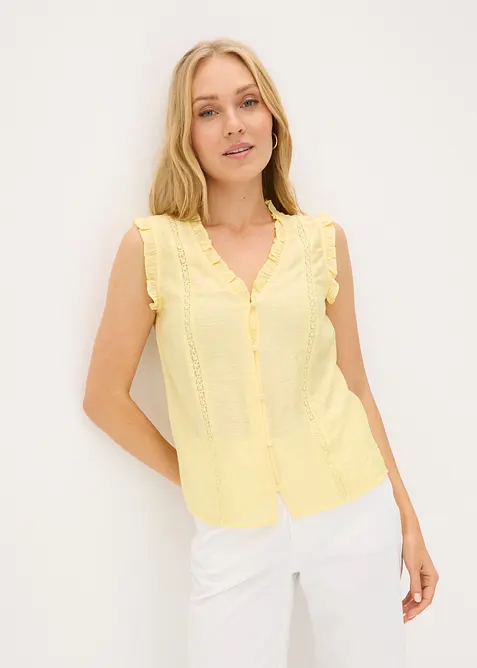 Top boutonn&eacute; &agrave; dentelle, bonprix