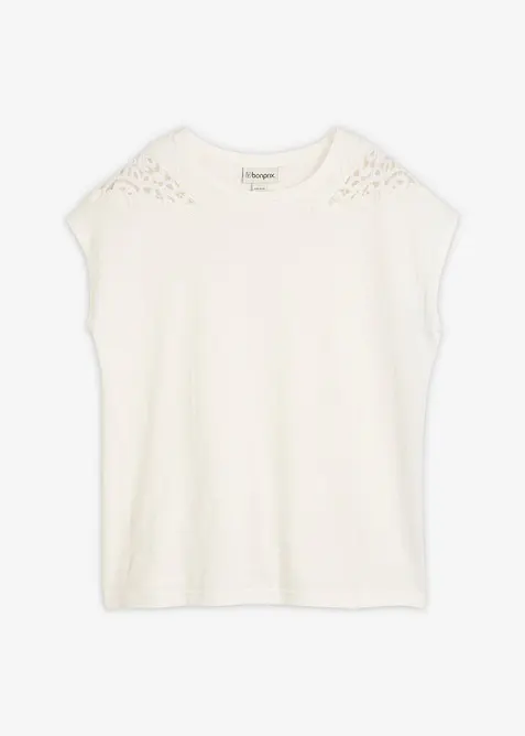 Shirt mit Spitzeneinsatz aus reiner Baumwolle, bonprix