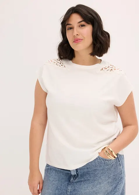 Shirt mit Spitzeneinsatz aus reiner Baumwolle, bonprix