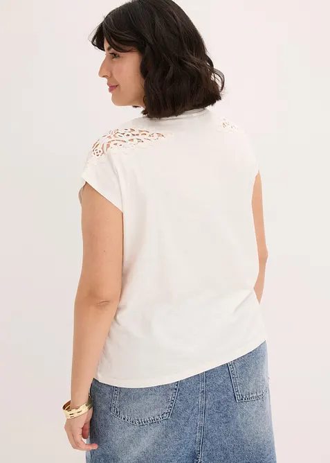 Shirt mit Spitzeneinsatz aus reiner Baumwolle, bonprix