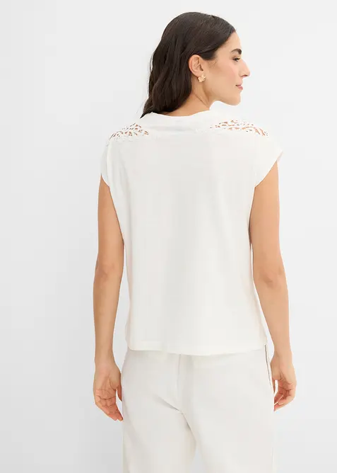 Shirt mit Spitzeneinsatz aus reiner Baumwolle, bonprix