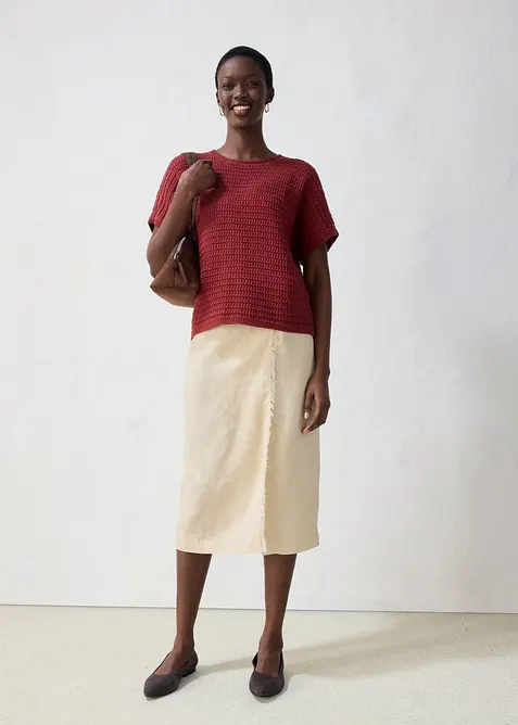 Pull ajour&eacute; en coton et lin, bonprix