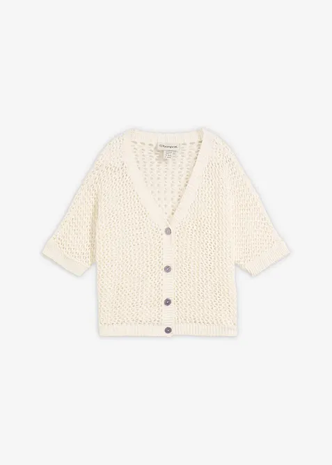 Ajour-Strickjacke mit Leinenanteil, bonprix