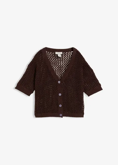 Ajour-Strickjacke mit Leinenanteil, bonprix