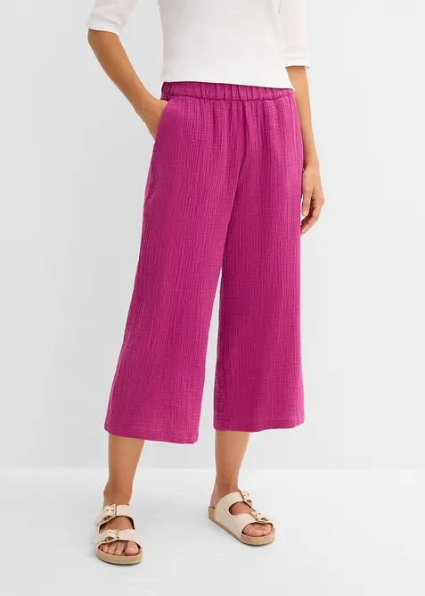 Pantalon large &agrave; pinces en gaze de coton, bonprix
