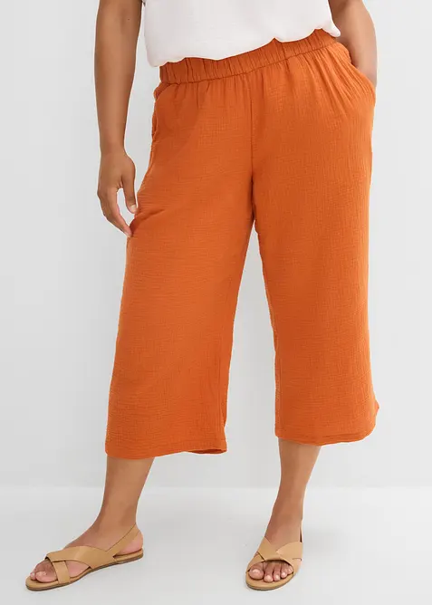 Pantalon large &agrave; pinces en gaze de coton, bonprix