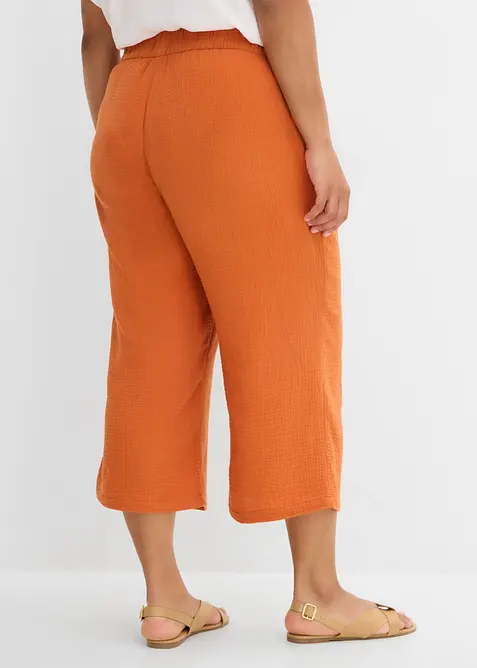 Pantalon large &agrave; pinces en gaze de coton, bonprix