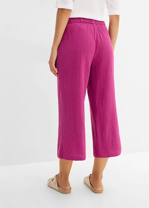 Pantalon large &agrave; pinces en gaze de coton, bonprix