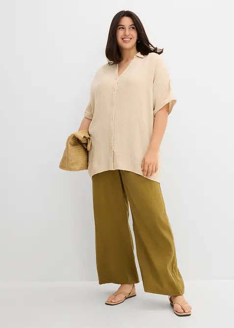 Musselin-Oversize-Longbluse aus reiner Baumwolle, bonprix
