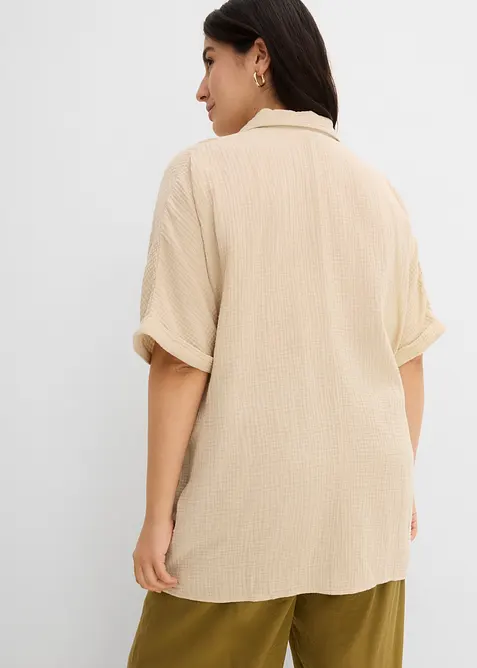 Musselin-Oversize-Longbluse aus reiner Baumwolle, bonprix