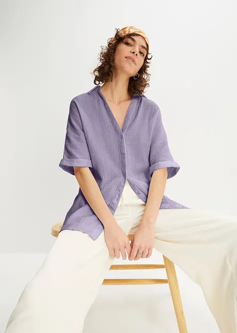 Chemisier long, oversize et doux en gaze de coton, bonprix