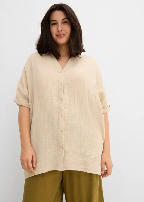 Musselin-Oversize-Longbluse aus reiner Baumwolle, bonprix