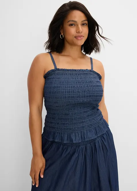 Top bretelles spaghetti en jean, bonprix