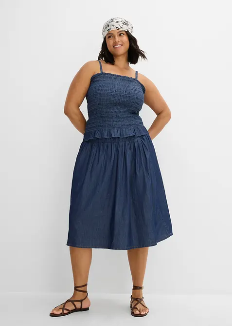 Top bretelles spaghetti en jean, bonprix