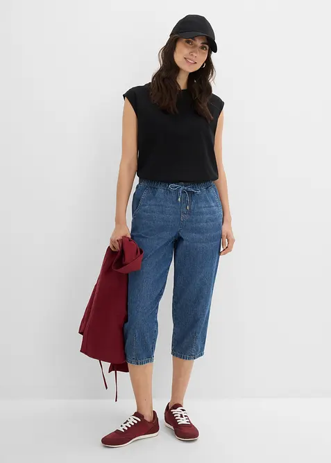 Jean barrel taille mi-haute, cropped, bonprix