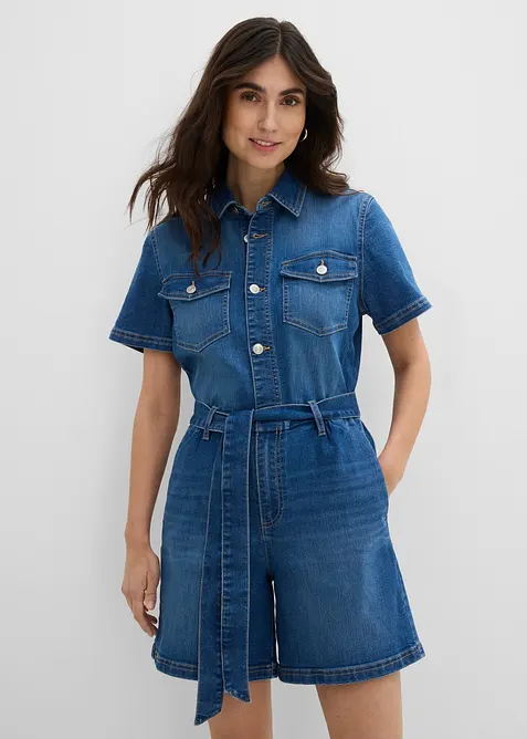 Combinaison en jean &agrave; manches courtes, bonprix