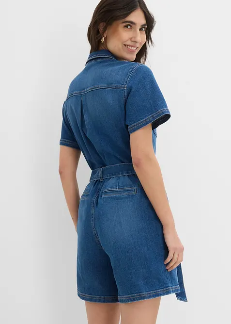 Combinaison en jean &agrave; manches courtes, bonprix