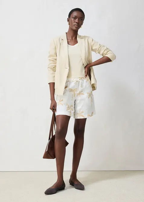 Bestickte Shorts aus reinem Leinen, bonprix