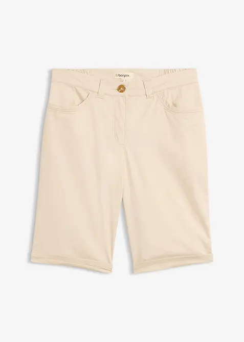 Bermuda paper touch en coton &agrave; taille &eacute;lastiqu&eacute;e, bonprix
