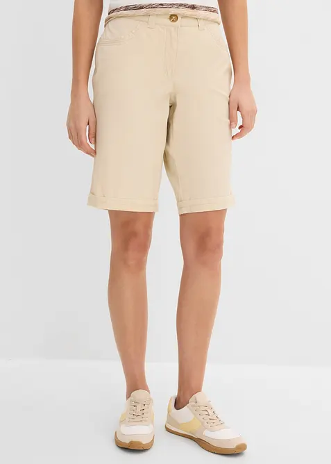 Bermuda paper touch en coton &agrave; taille &eacute;lastiqu&eacute;e, bonprix