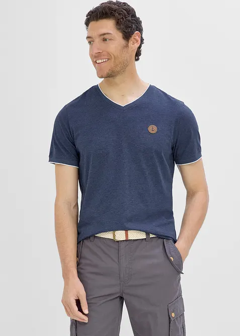 T-shirt col V double &eacute;paisseur, bonprix