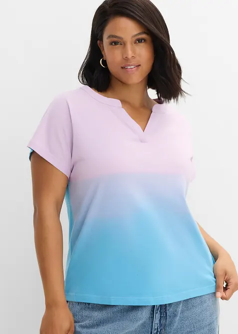 T-shirt col tunisien &agrave; effet ombr&eacute; dye, bonprix
