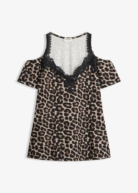 T-shirt &eacute;paules d&eacute;nud&eacute;es avec dentelle, bonprix