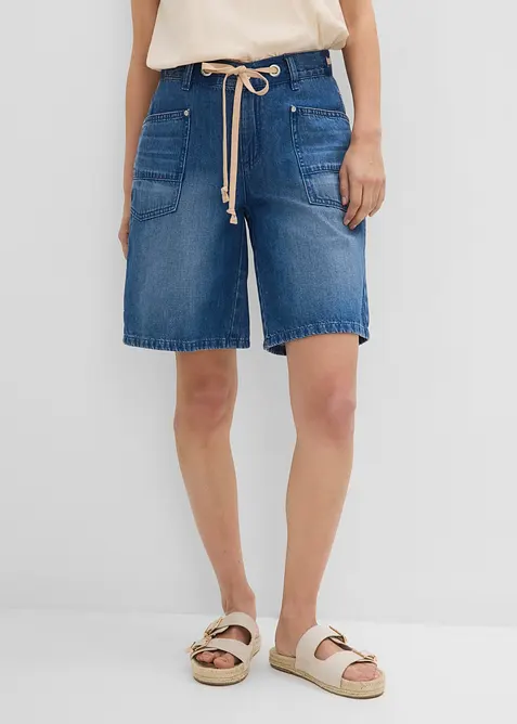 Bermuda en jean avec cordon, taille mi-haute, bonprix