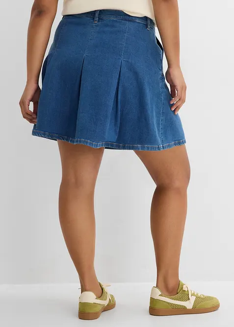 Jupe pliss&eacute;e en jean, taille mi-haute, bonprix