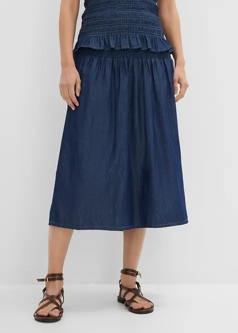 Jeansrock Midi, Gummibund, bonprix