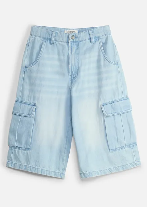 Long-Jeansbermuda mit verstellbarem Bund in Baggy Fit, bonprix