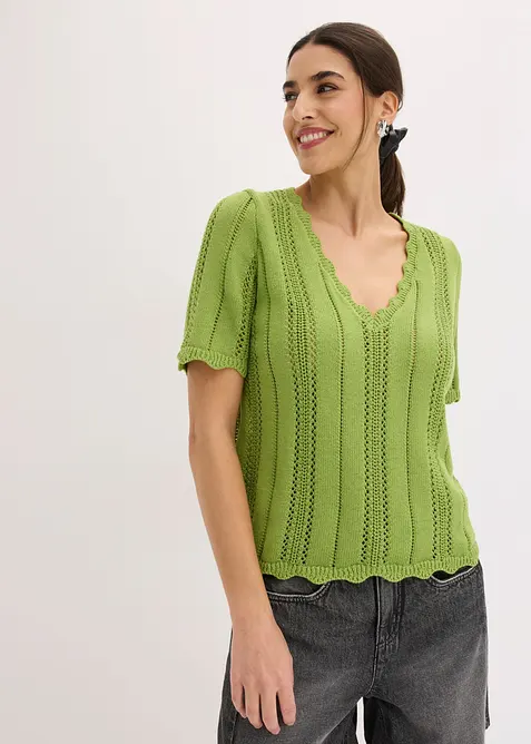 T-shirt en maille &agrave; d&eacute;collet&eacute; plongeant, bonprix