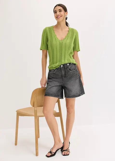 T-shirt en maille &agrave; d&eacute;collet&eacute; plongeant, bonprix