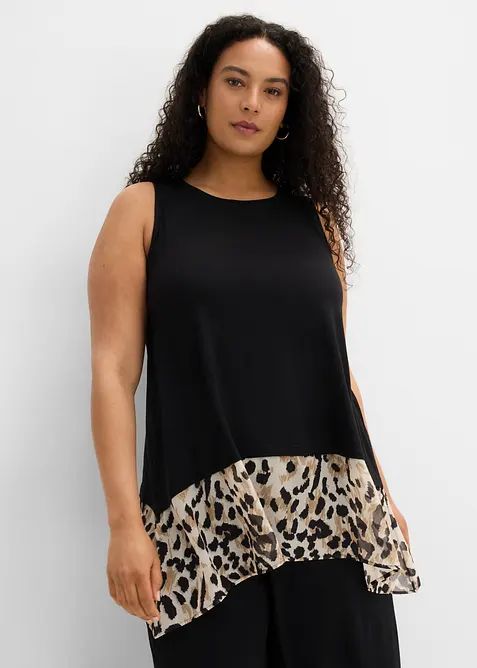 Blusentop aus Viskose-Mix mit Chiffoneinsatz, bonprix