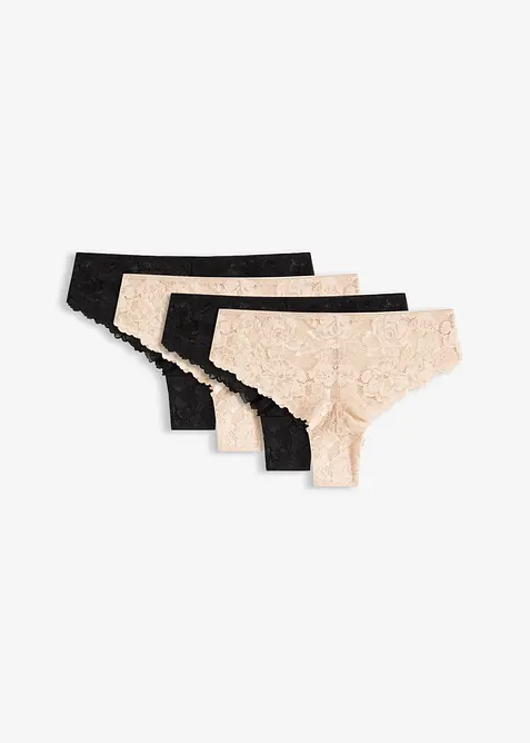 Lot de 4 slips br&eacute;siliens en dentelle, bonprix