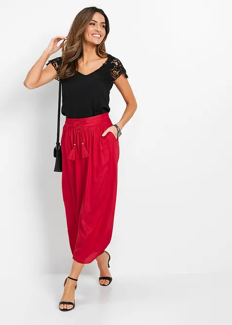 Jupe longue en viscose avec taille &eacute;lastique et lien &agrave; nouer, bonprix