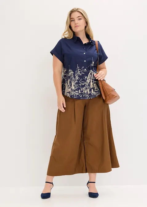Oversized Popeline Kurzarmbluse aus Baumwolle, bonprix