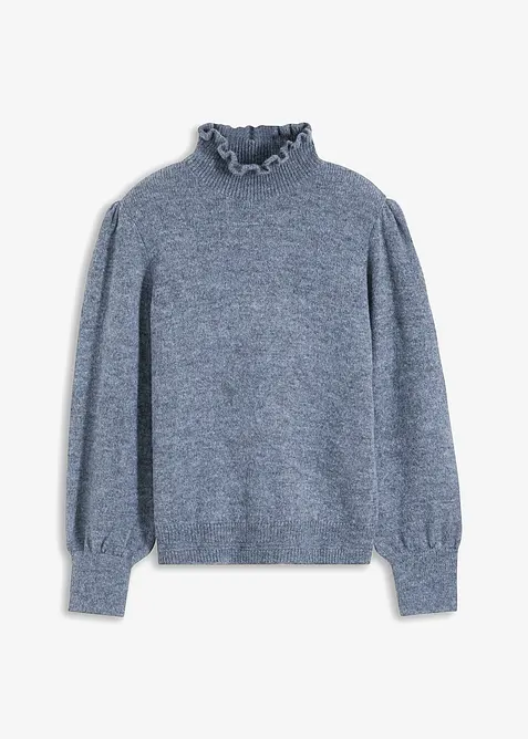 Pull &agrave; col roul&eacute; volant&eacute;, bonprix