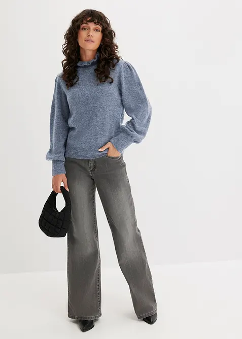 Pull &agrave; col roul&eacute; volant&eacute;, bonprix