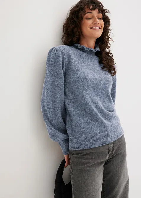Pull &agrave; col roul&eacute; volant&eacute;, bonprix