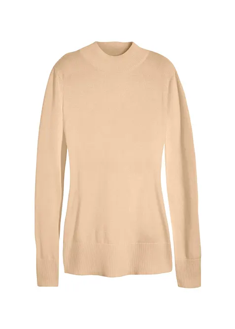 Basic Pullover mit Stehkragen mit recycelter Baumwolle, bonprix