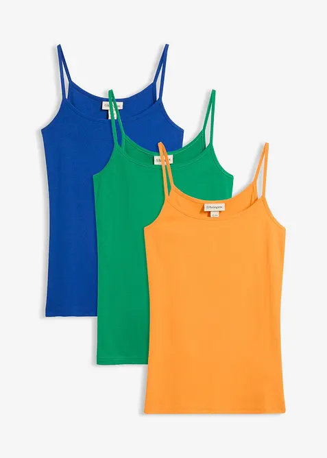 Lot de 3 tops &agrave; bretelles spaghetti 100% coton, bonprix