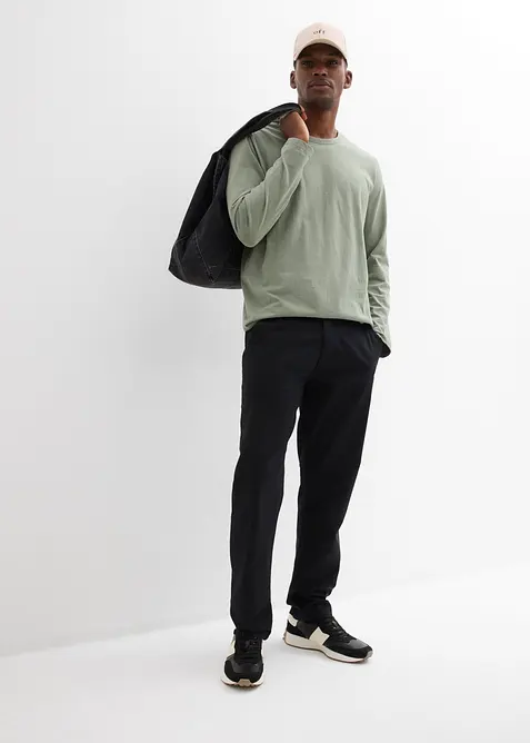 Pantalon chino regular en lin m&eacute;lang&eacute;, droit, bonprix