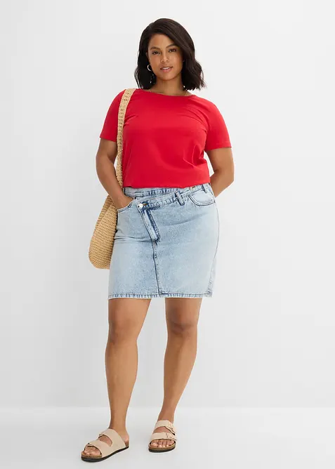 Jupe en jean &agrave; fermeture d&eacute;cal&eacute;e asym&eacute;trique, bonprix